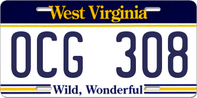 WV license plate OCG308