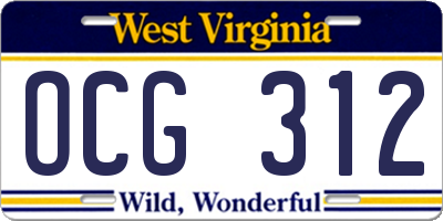 WV license plate OCG312