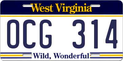 WV license plate OCG314