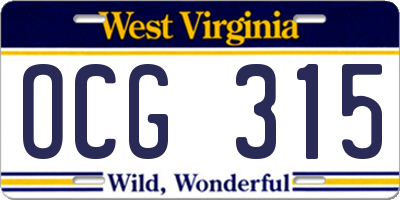 WV license plate OCG315