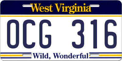 WV license plate OCG316