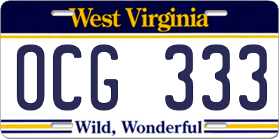 WV license plate OCG333