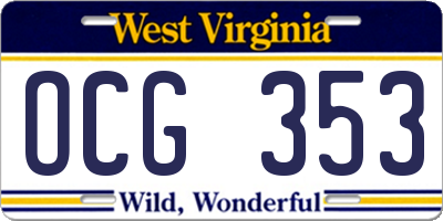 WV license plate OCG353