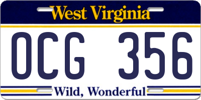 WV license plate OCG356