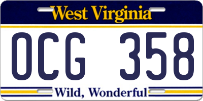 WV license plate OCG358