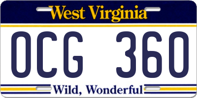 WV license plate OCG360