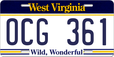 WV license plate OCG361