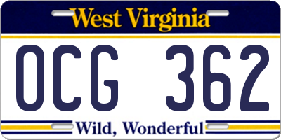 WV license plate OCG362