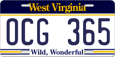 WV license plate OCG365