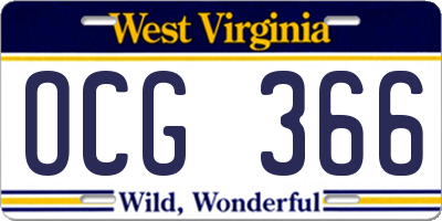 WV license plate OCG366