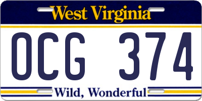 WV license plate OCG374