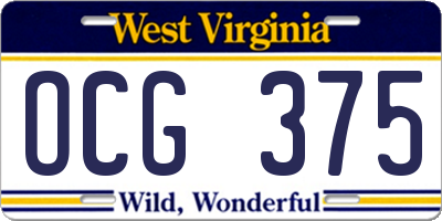 WV license plate OCG375