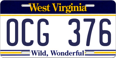 WV license plate OCG376