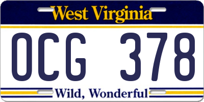 WV license plate OCG378