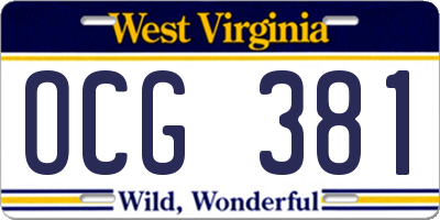 WV license plate OCG381