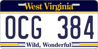 WV license plate OCG384