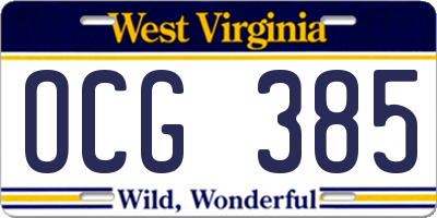 WV license plate OCG385