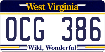 WV license plate OCG386