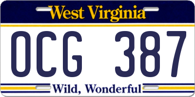 WV license plate OCG387