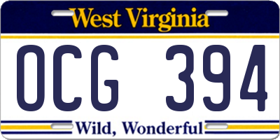 WV license plate OCG394