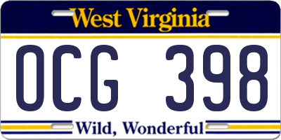 WV license plate OCG398