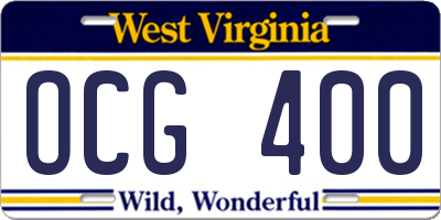 WV license plate OCG400