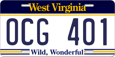 WV license plate OCG401