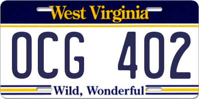 WV license plate OCG402