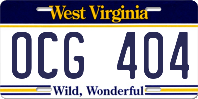 WV license plate OCG404