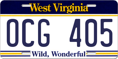 WV license plate OCG405