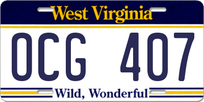 WV license plate OCG407