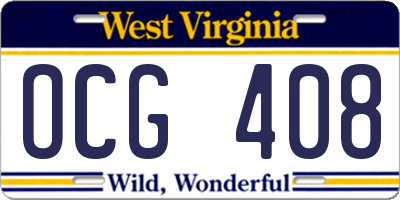WV license plate OCG408