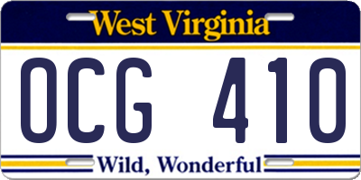 WV license plate OCG410