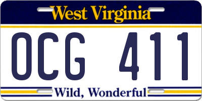 WV license plate OCG411