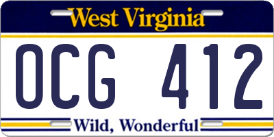 WV license plate OCG412