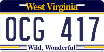 WV license plate OCG417