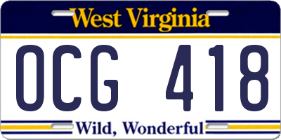 WV license plate OCG418