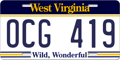 WV license plate OCG419