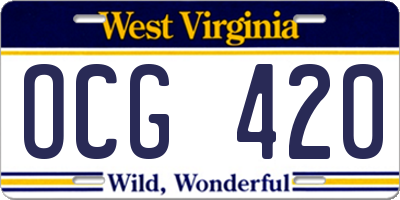 WV license plate OCG420