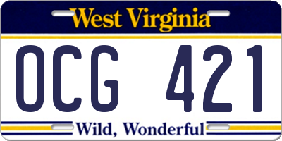 WV license plate OCG421
