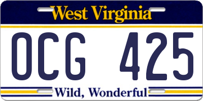 WV license plate OCG425