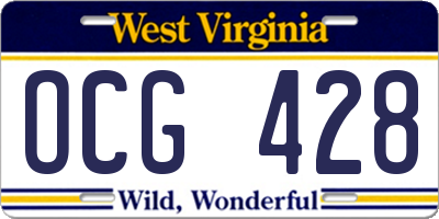 WV license plate OCG428