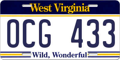 WV license plate OCG433
