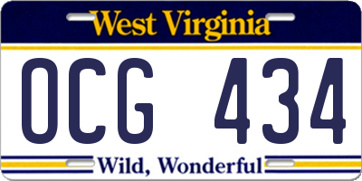 WV license plate OCG434