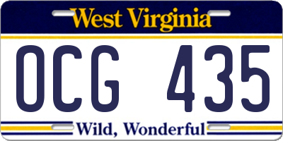 WV license plate OCG435