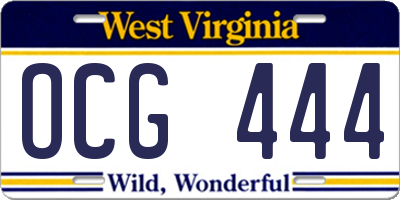 WV license plate OCG444