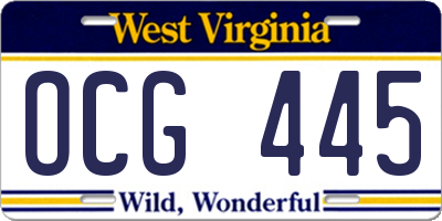 WV license plate OCG445