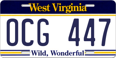 WV license plate OCG447