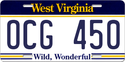 WV license plate OCG450