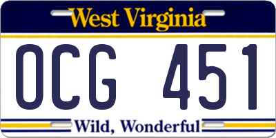 WV license plate OCG451
